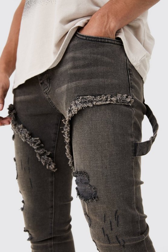 Braune Skinny Stretch Jeans mit Rissen