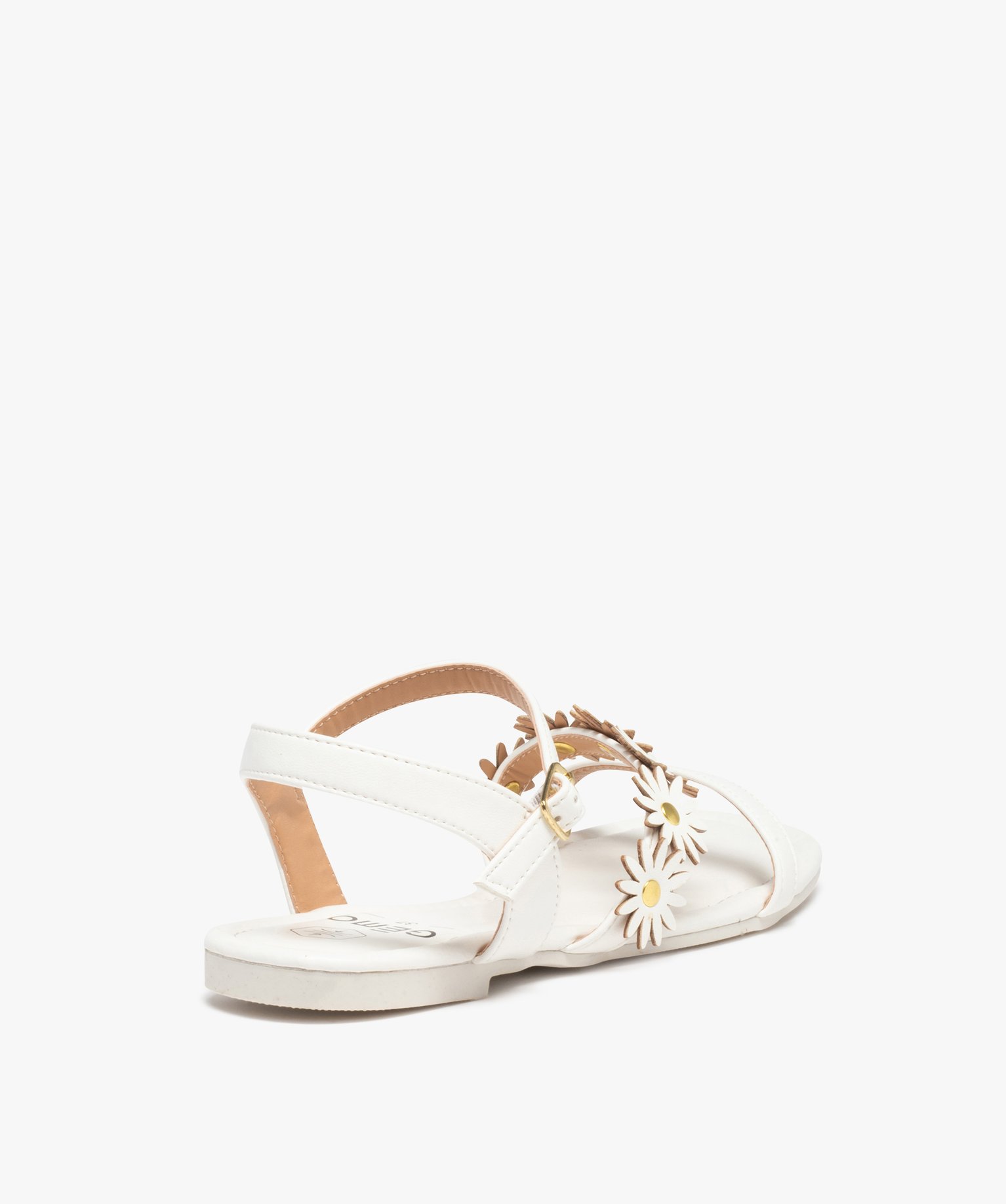 Sandales femme unies à talon plat et fleurs en relief blanc | GEMO