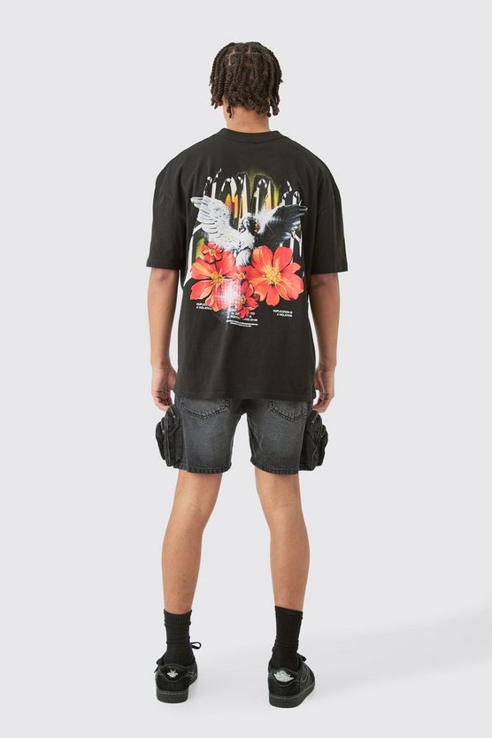Schwarz Slim-Fit Jeansshorts mit 3D Cargo-Taschen
