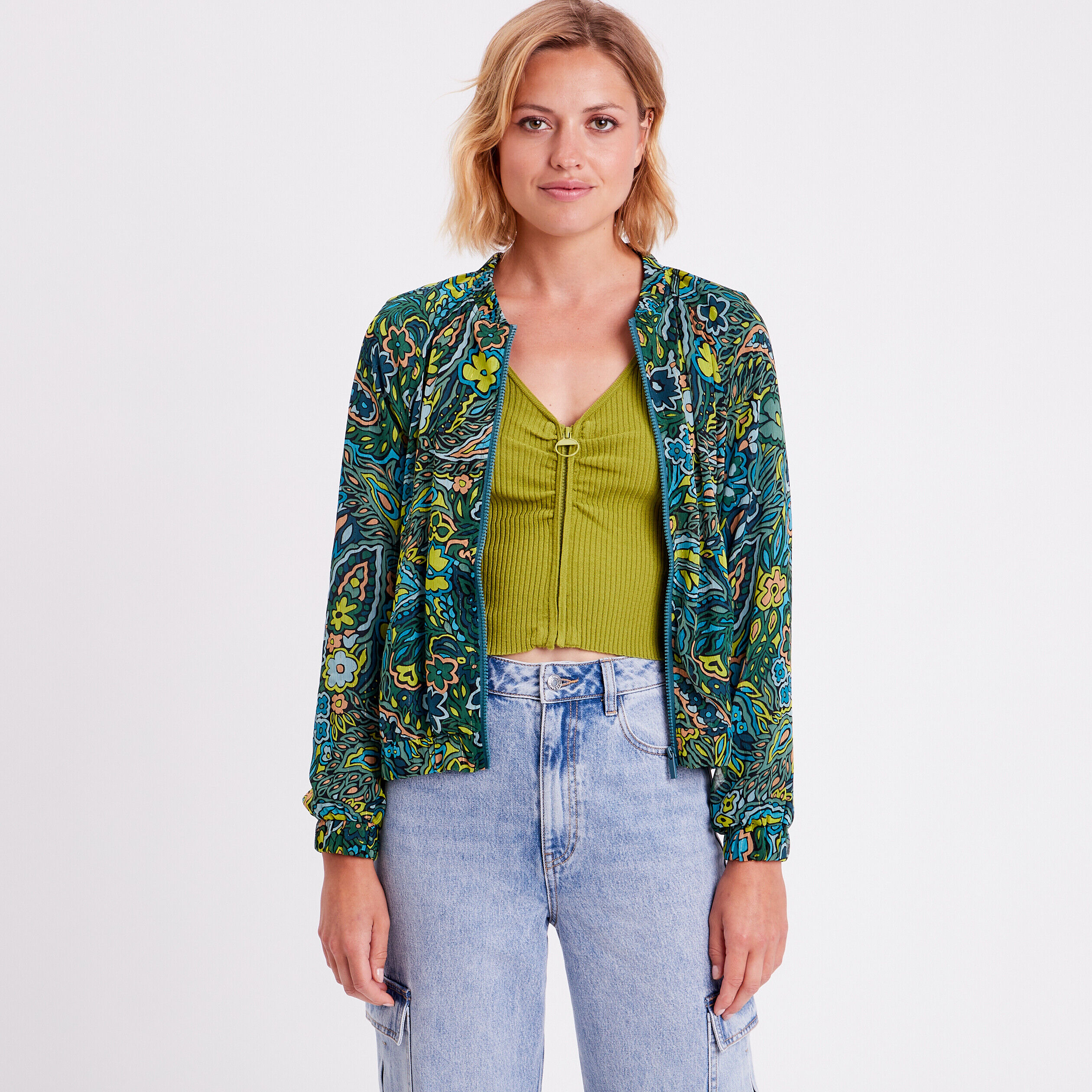 Veste teddy zippée noir femme | Cache Cache