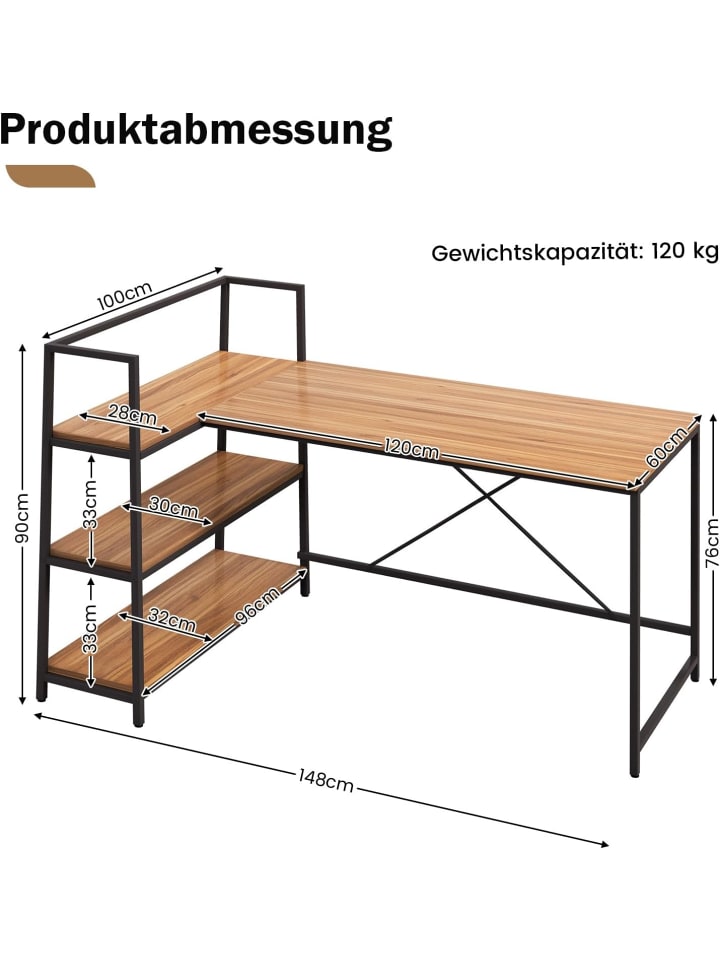 COSTWAY Schreibtisch mit Regalen in Braun günstig kaufen onesize