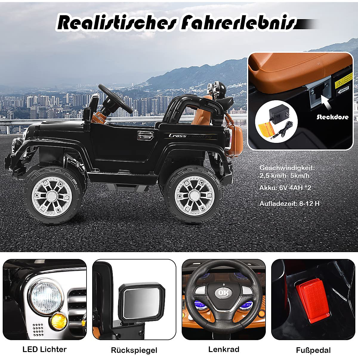 Elektroauto Jeep mit Aufbewahrungsbox & Fernbedienung schwarz
