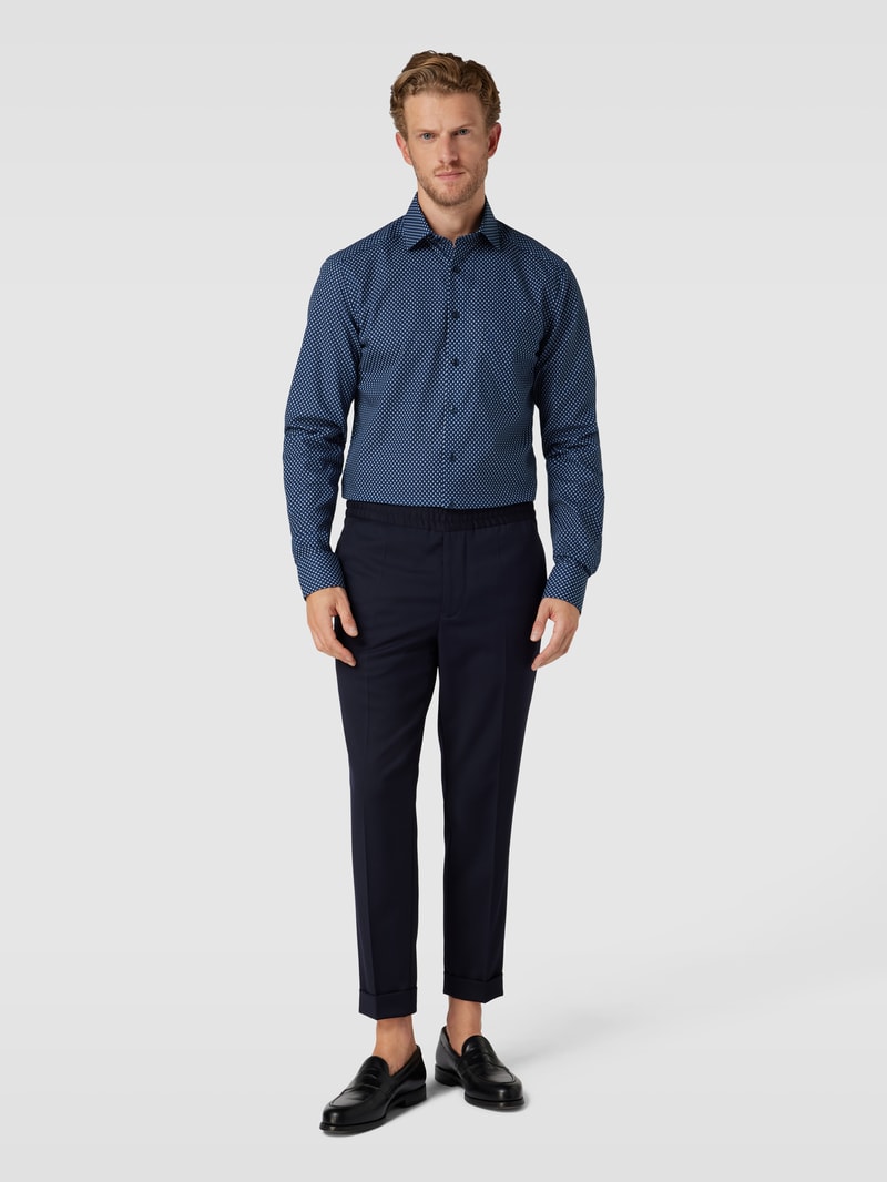 Modern Fit Business-Hemd mit Allover-Muster Modell 'Global' in marineblau