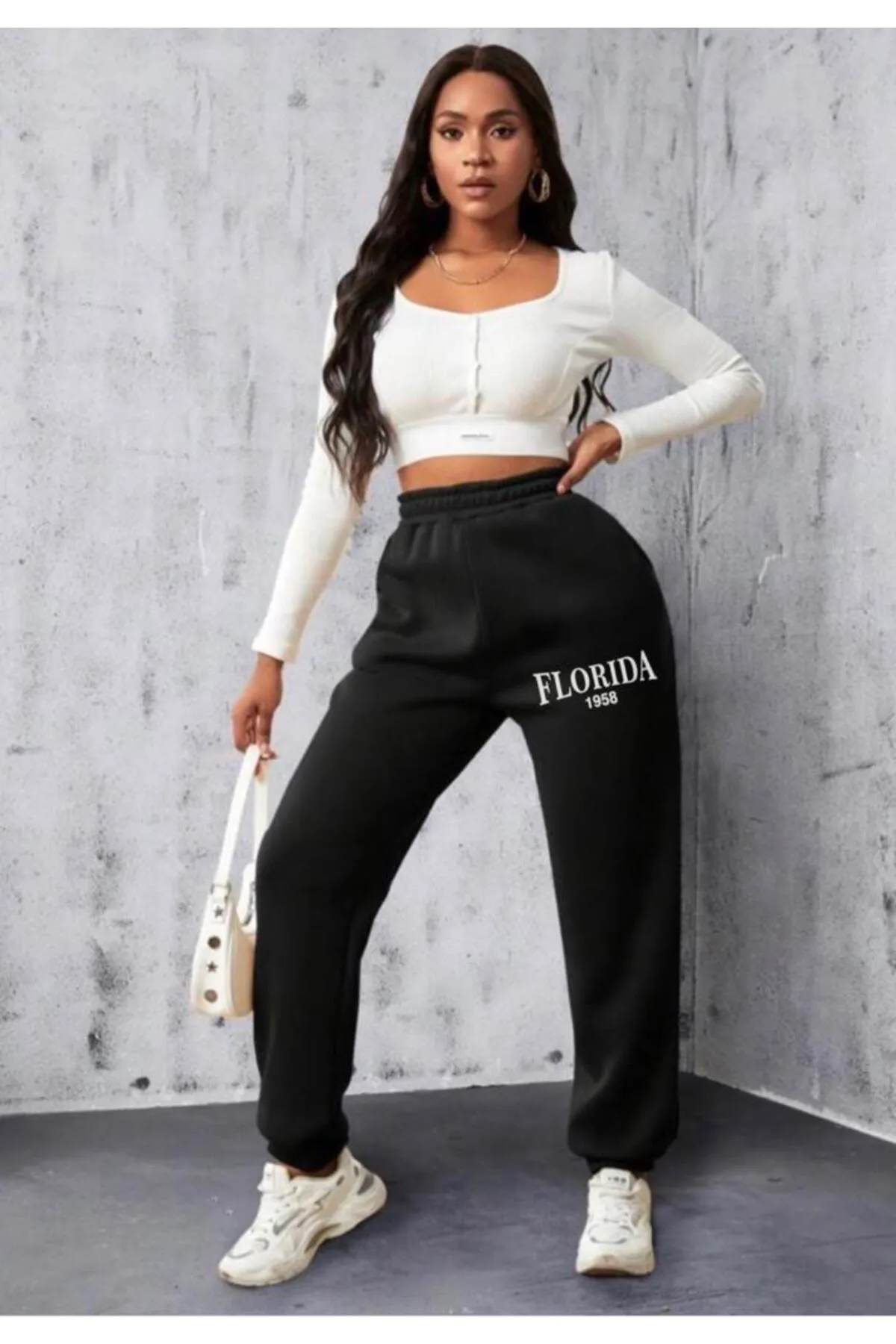 My Blog  Schwarze, lässige, bedruckte Florida-Jogginghose für Damen mit elastischem Bund und Beinen