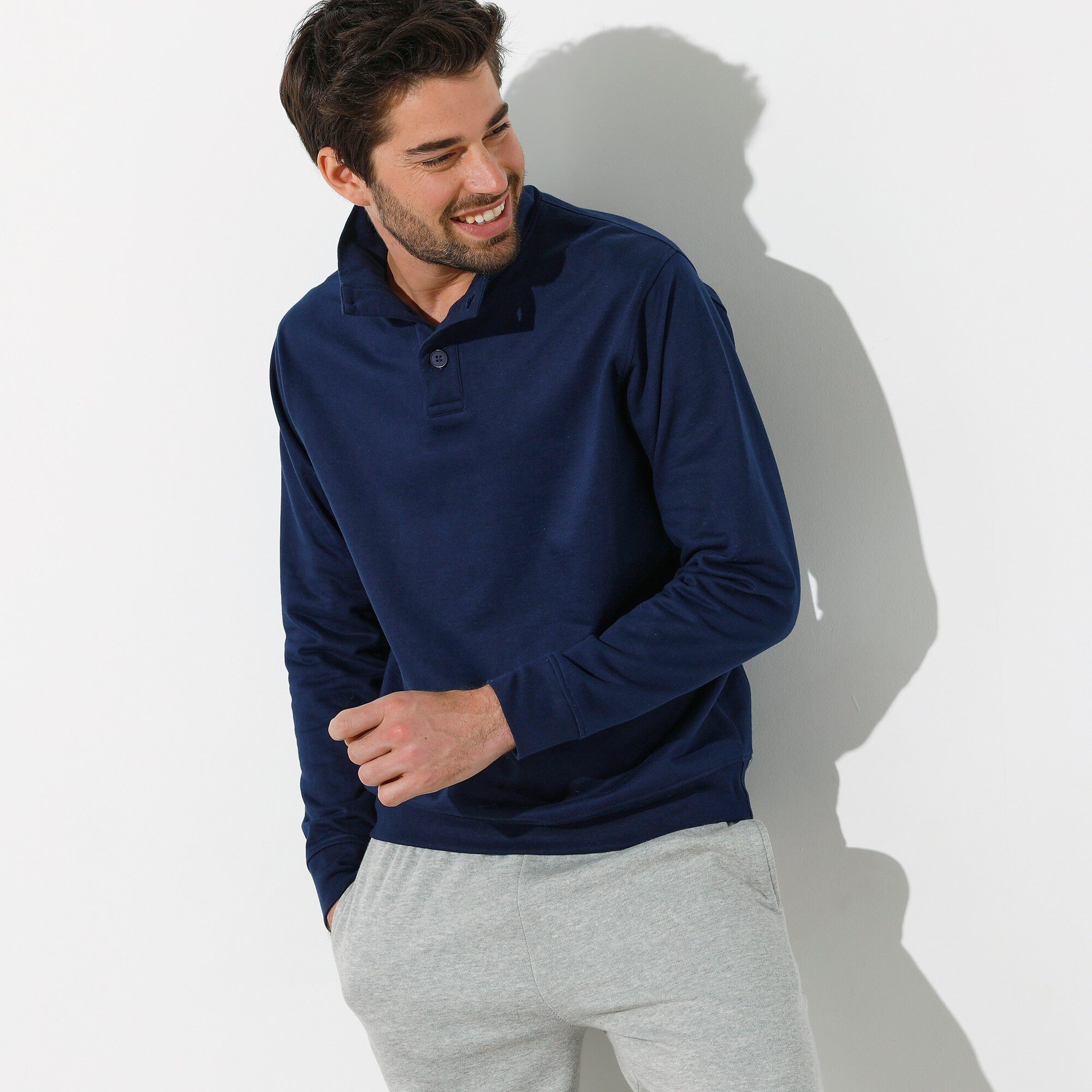 Sweat col montant boutonné en molleton