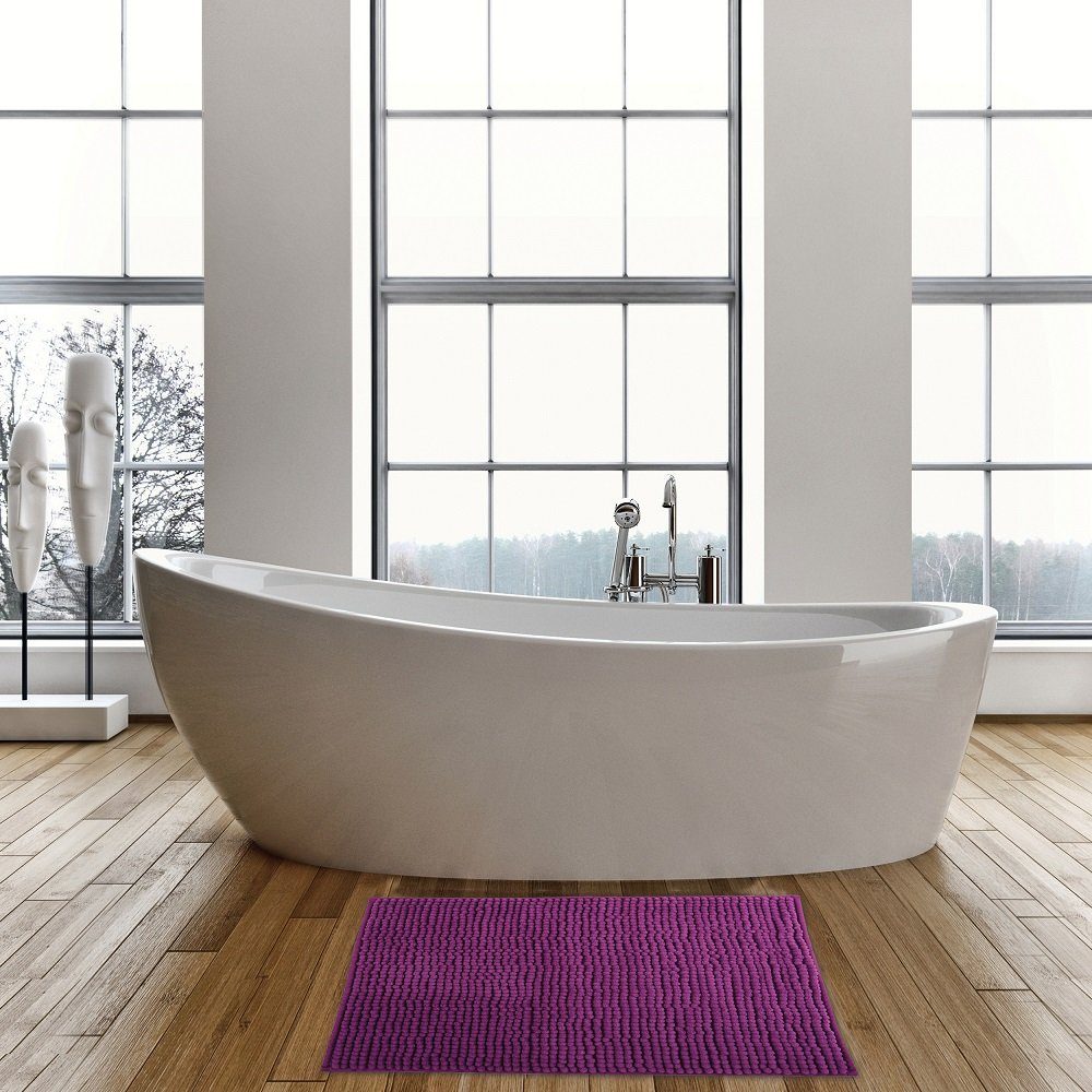 Badematte CHENILLE MSV, Höhe 12 mm, Badteppich, 100% Polyester Microfaser, Anti-Rutsch Beschichtung, mit praktischer Schlaufe zum Aufhängen, Waschbar 30°, Flauschig weich und warm, in 3 Größen erhältlich: 40 x 60, 50 x 80 und 60 x 90, viele angesagte
