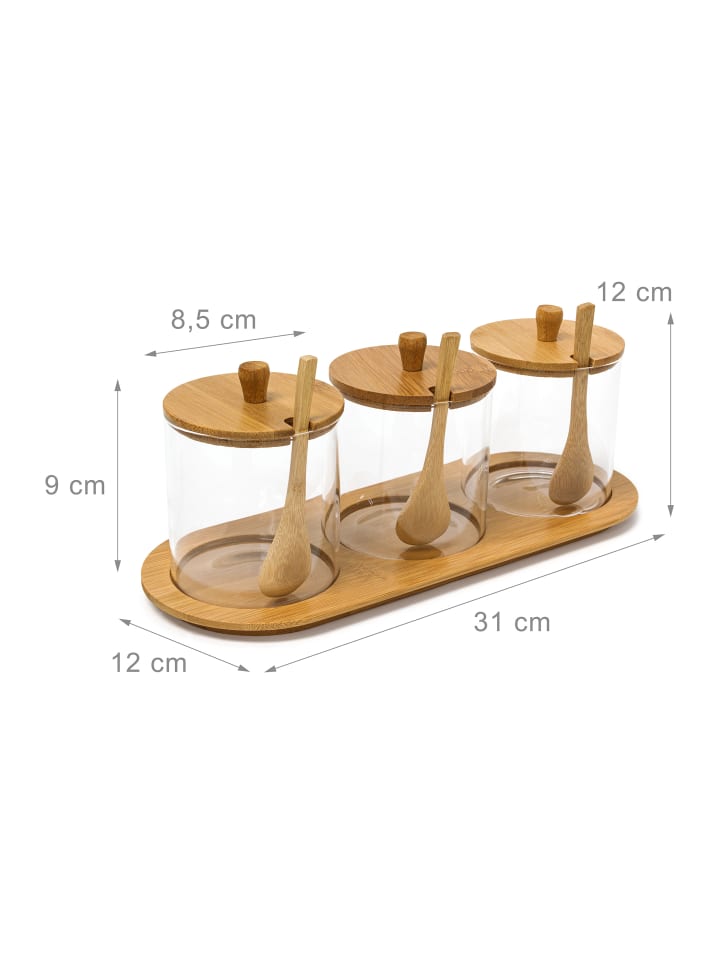 relaxdays Gewürzgläser Jiao in Natur - (B)31 x (H)12 x (T)12 cm günstig kaufen onesize