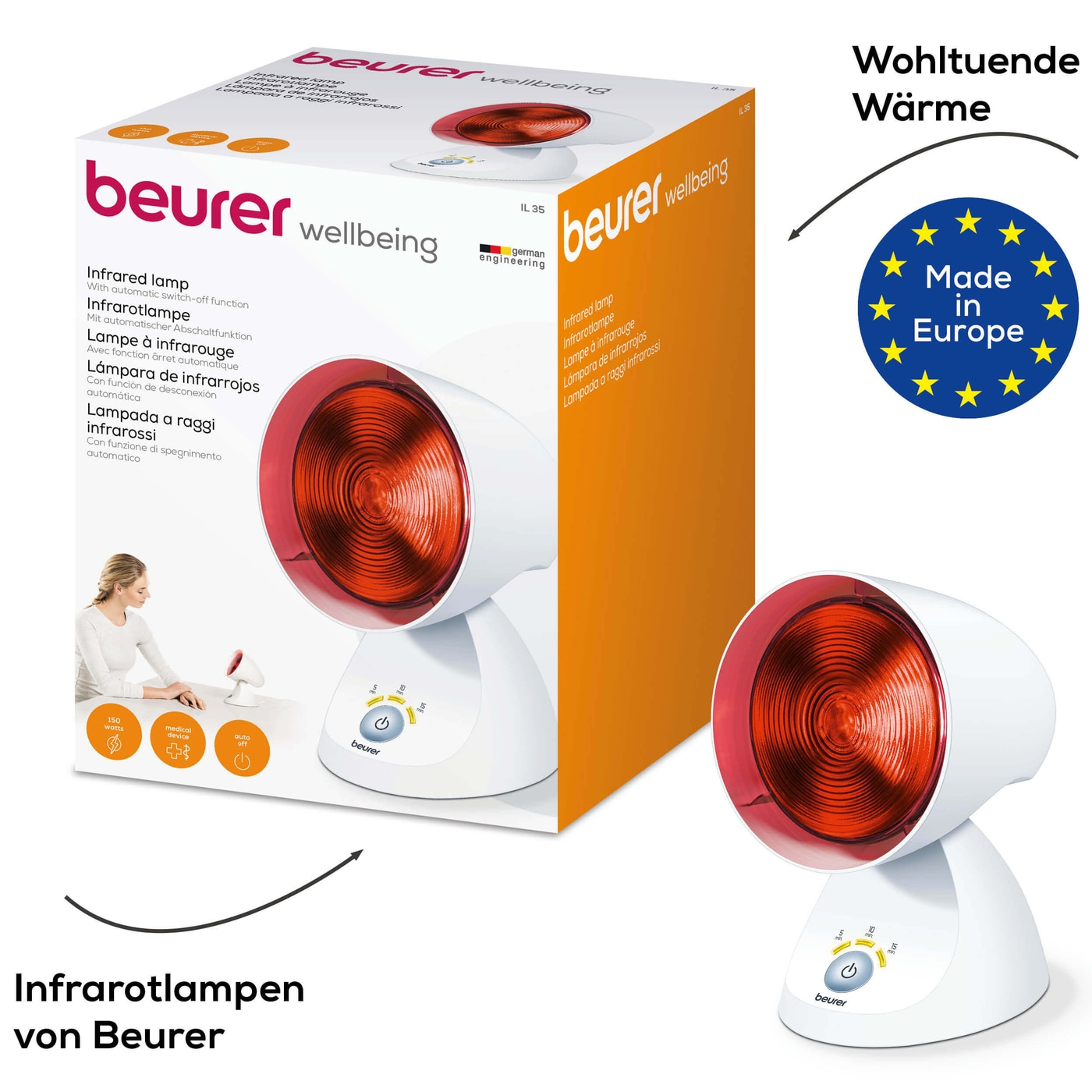 Beurer Infrarotlampe IL 35-Infrarotlampe mit Timer & Abschaltautomatik bei Erkältung & Verspannung
