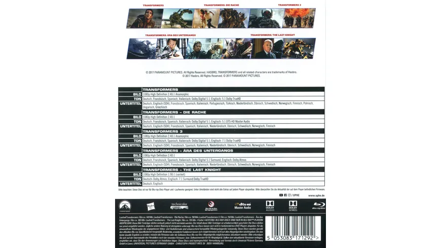 Transformers 1-5 Collection  [5 BRs]