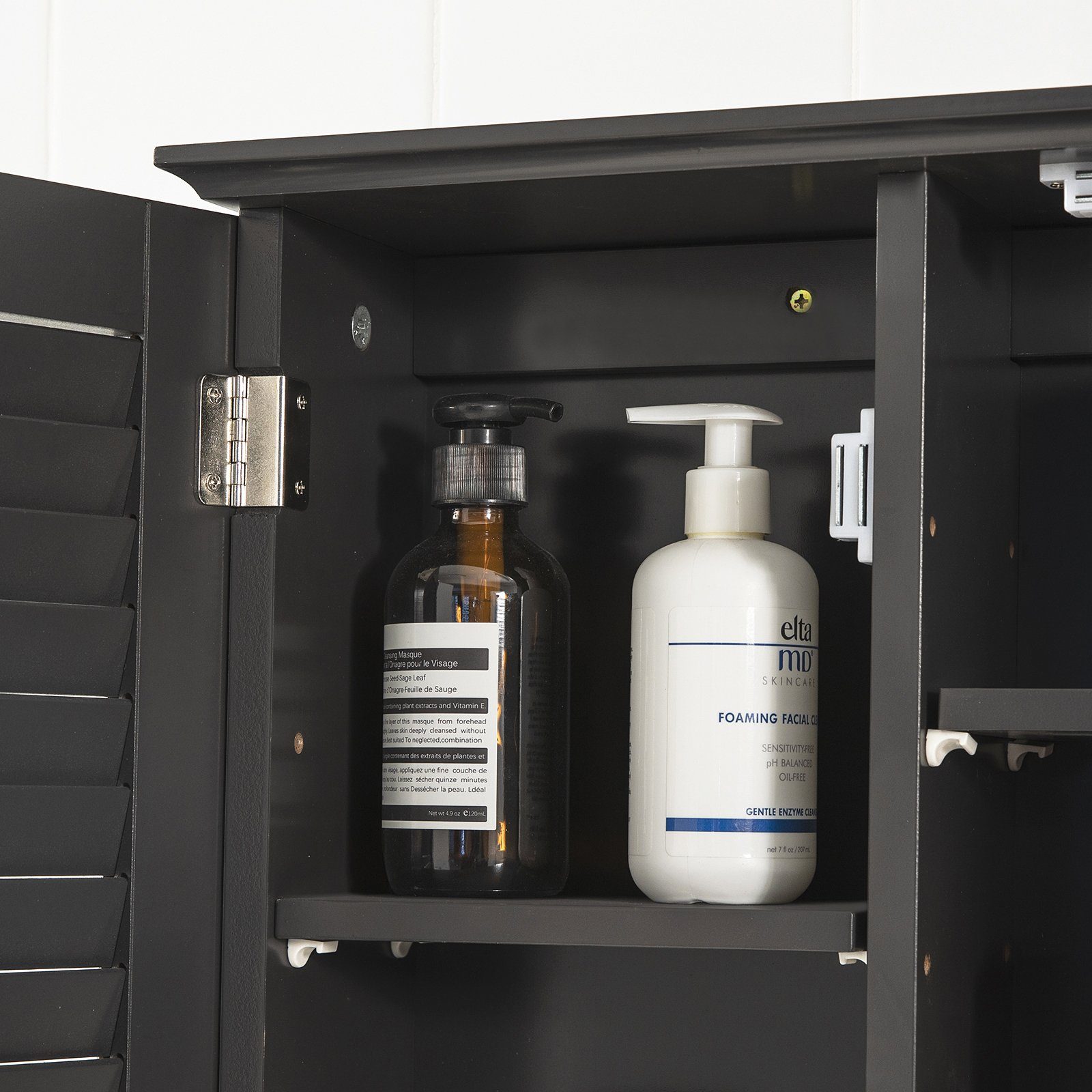SoBuy Badezimmerspiegelschrank BZR55 mit Lamellentür Hängeschrank mit Spiegeltür Wandschrank Badschrank