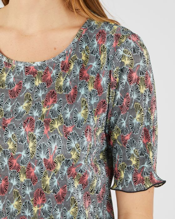 Top en maille plissée manches courtes
