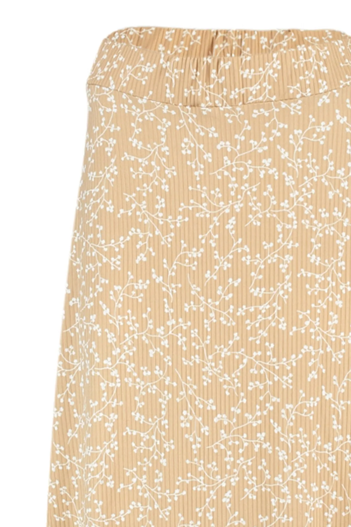 Trendyol Collection  Kamel gemusterter asymmetrischer Midi-Stretch-Strickrock mit Volant und hoher Taille TWOAW20ET0442