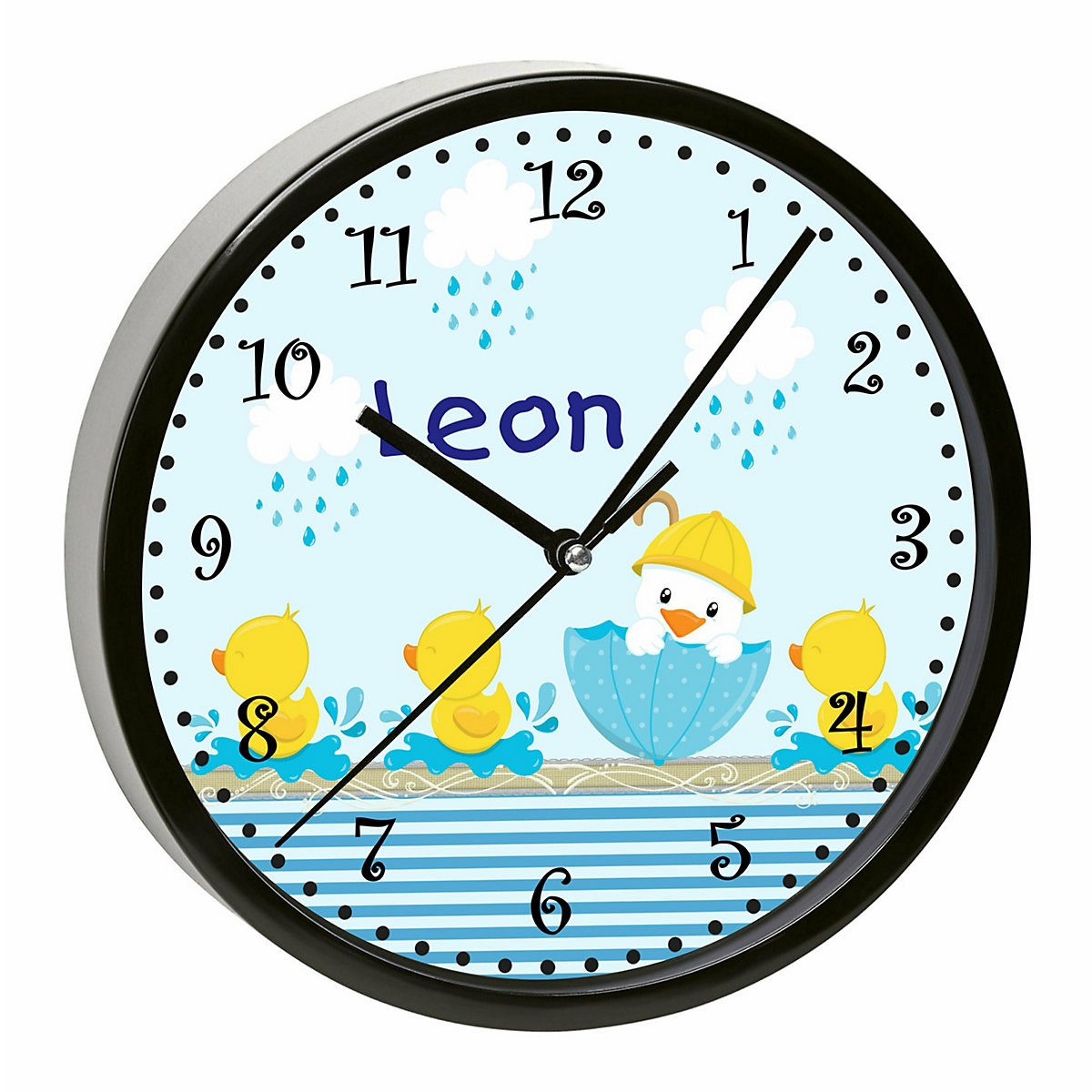 Kinder Wanduhr laufruhig personalisiert mit Name Ente