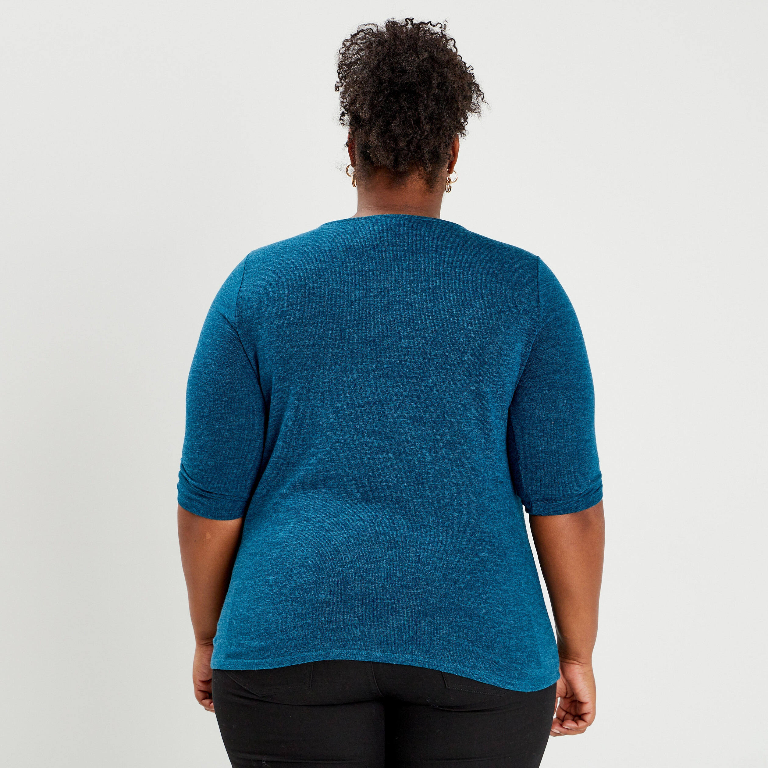 Pull manches 3 4 bleu canard femme grande taille | La Halle