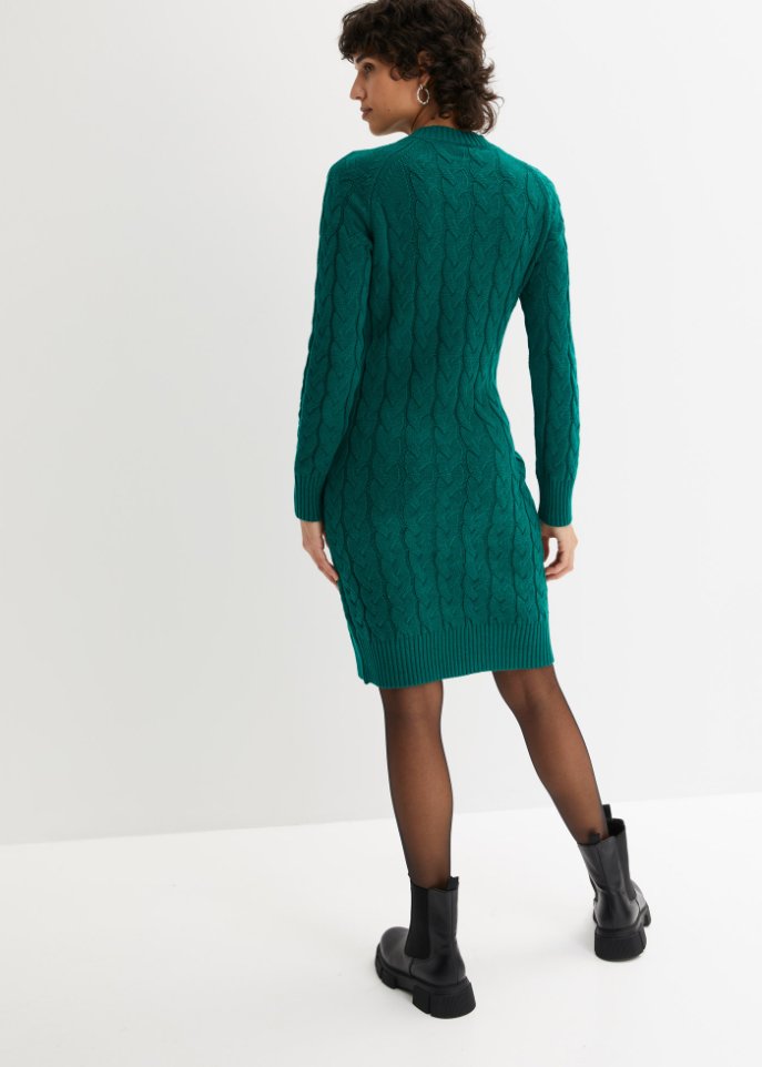 Strickkleid mit Zopfmuster und Reißverschluss