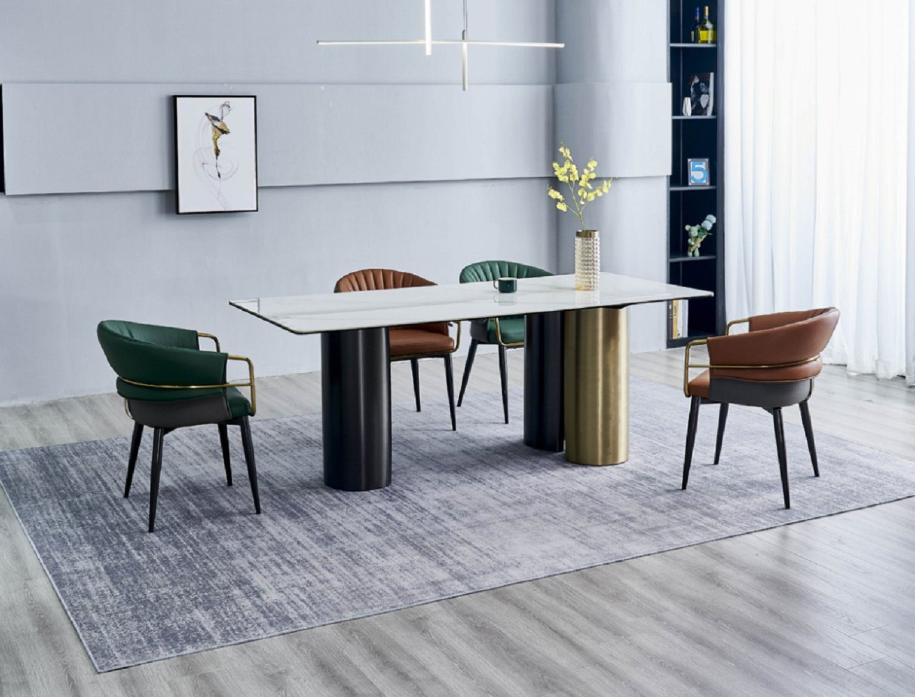 JVmoebel Esszimmer-Set Esszimmergruppe Designer Garnitur Esstisch 4x Kunstleder Stühle 5tlg, (5-St., 1x Esstisch + 4x Stühle), Made in Europa