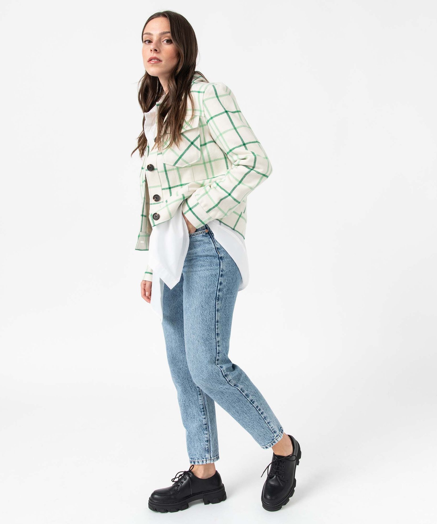 Blouson femme à carreaux avec larges poches poitrine carreaux | GEMO