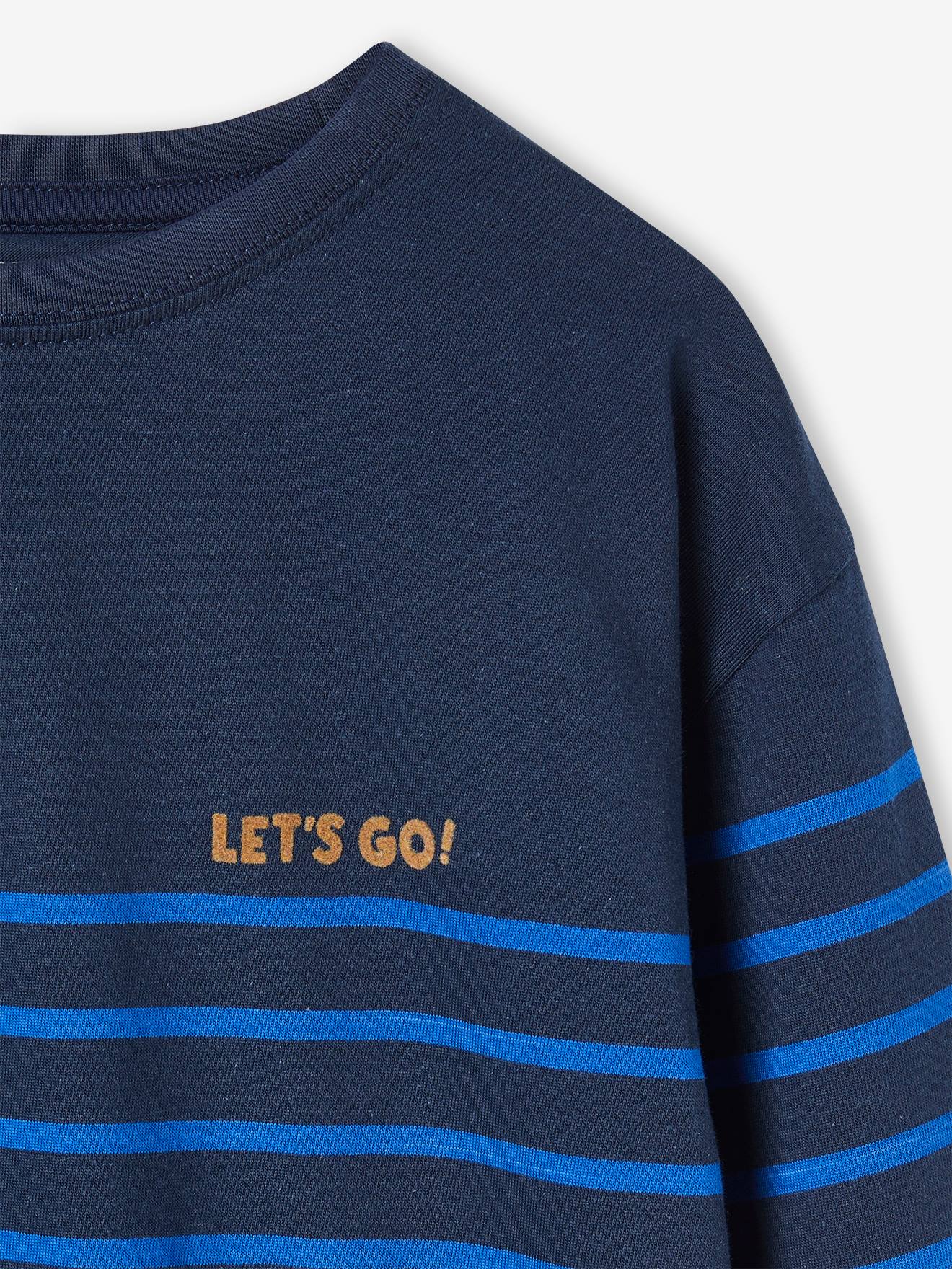 Tee-shirt marinière garçon détail flocage velours bleu nuit