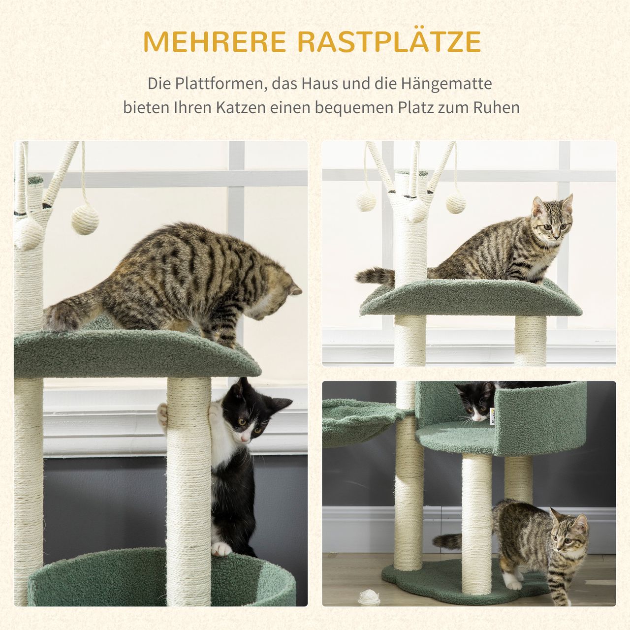 PawHut Kratzbaum 123H cm Kletterbaum Katzenbaum mit Liegekorb und Sisalsäule