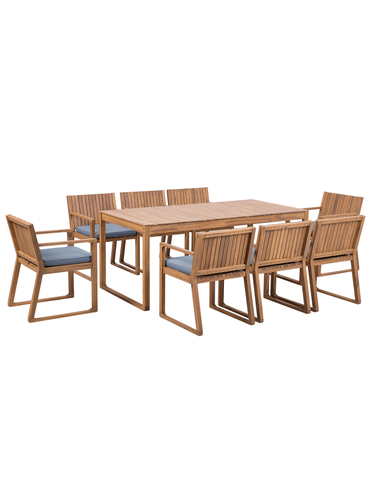 Beliani 9-tlg Gartentisch Set SASSARI in Heller Holzfarbton/Blau günstig kaufen onesize