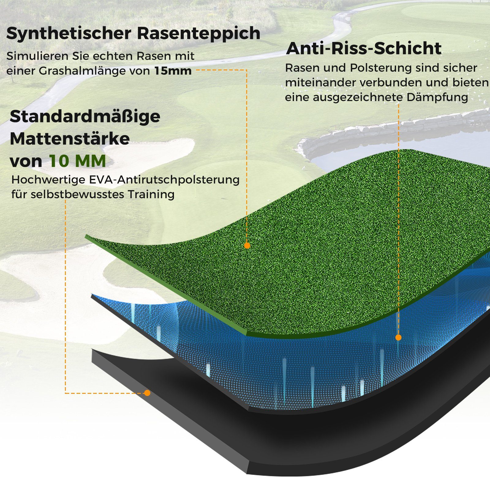 COSTWAY Golf-Abschlagmatte Übungsmatte, mit 2 Golf-Tees