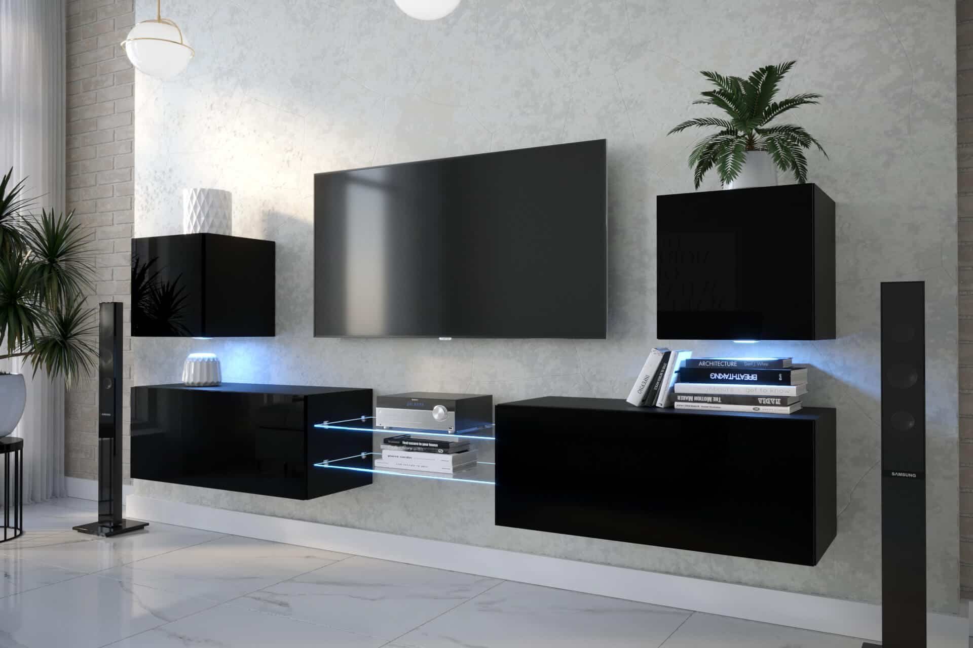 ROYAL24_MARKT Wohnwand - Zeitgemäßes Design in Premium-Qualität, (Premium Material, 6-St., Komplett Set), Premium-Qualität - Moderne Eleganz - Stimmungsvolle Beleuchtung