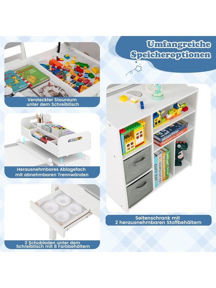 COSTWAY Kindertisch Set 3 in 1 mit Staffelei & Stauraum in Grau günstig kaufen onesize