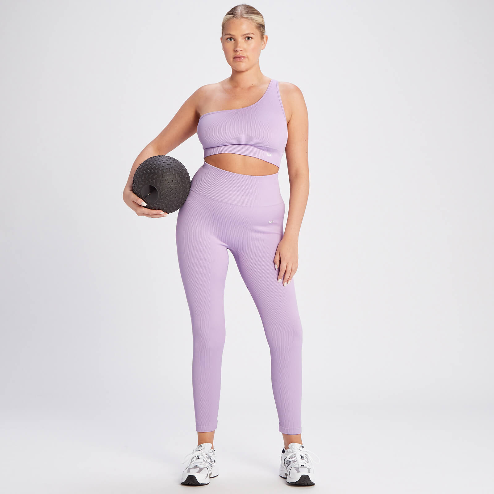 Brassière asymétrique côtelée sans coutures MP Tempo pour femmes – Lilas vif