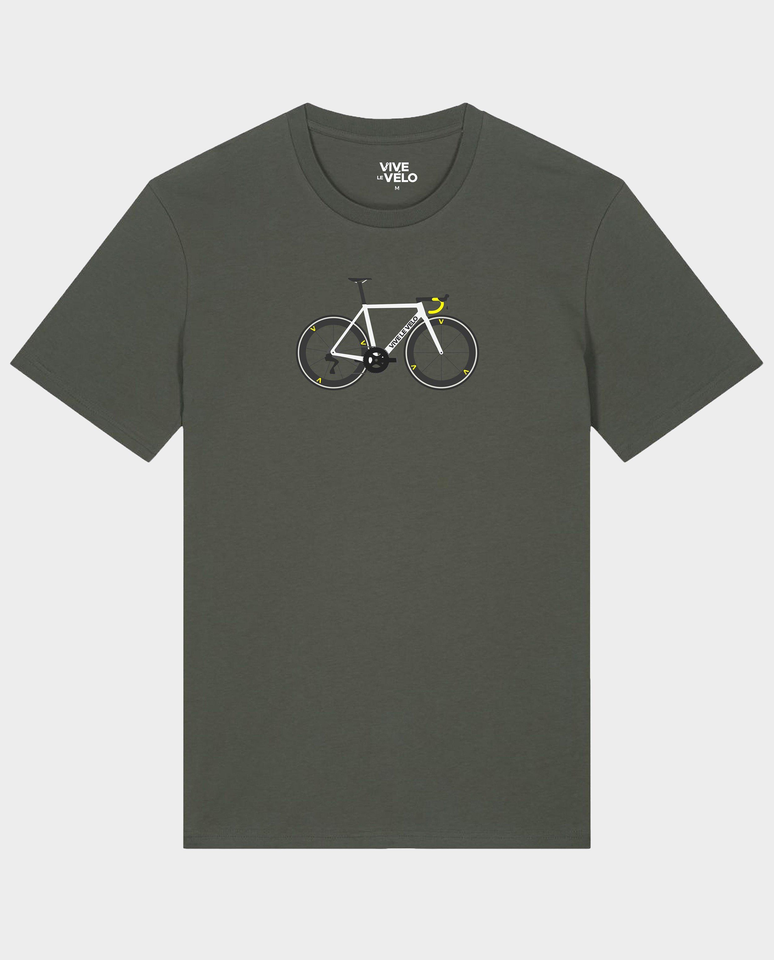 Éljen a kerékpározás! Póló kerékpármintával, S-XXL khaki színben