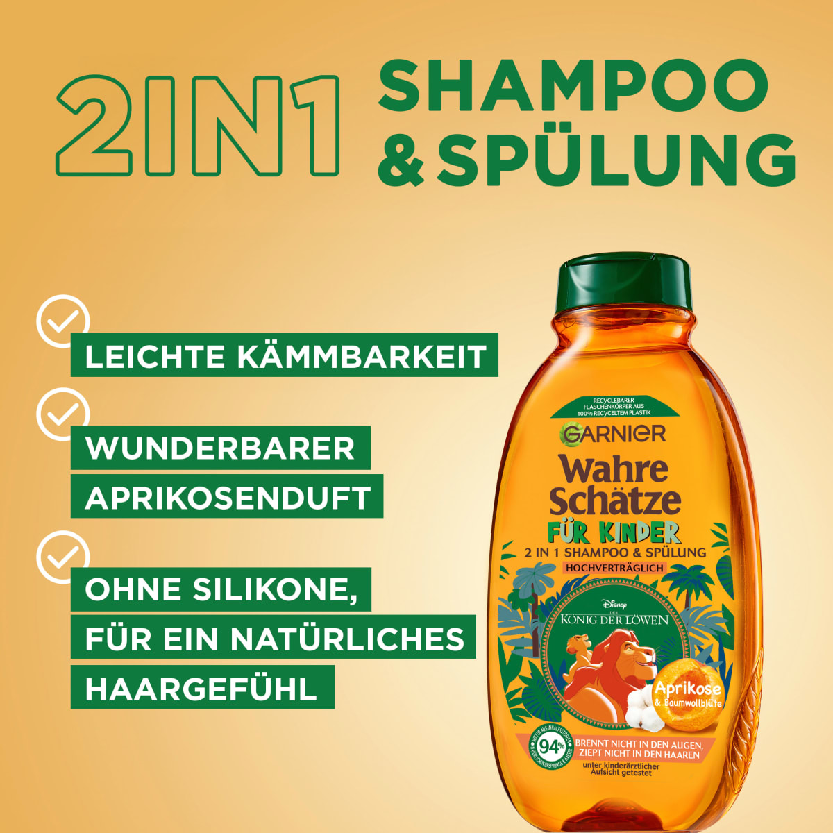 Kinder Shampoo & Spülung 2in1 Aprikose & Baumwollblüte, 300 ml