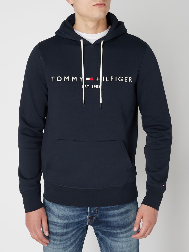 Hoodie mit Logo-Stickerei in marineblau