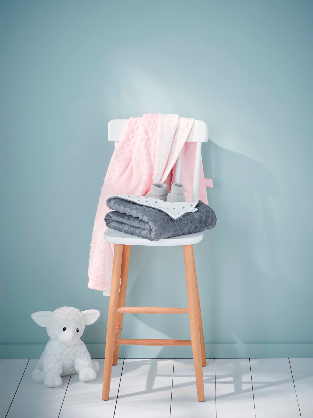 Vertbaudet Wendbare Baby Decke STELLA Oeko Tex - zartrosa