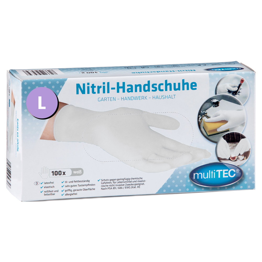 Multitec Nitril Einmalhandschuhe 100er, Größe L - Weiß