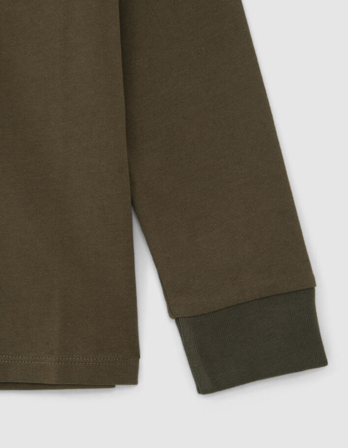 Polo kaki col chemise trompe-l'oeil garçon