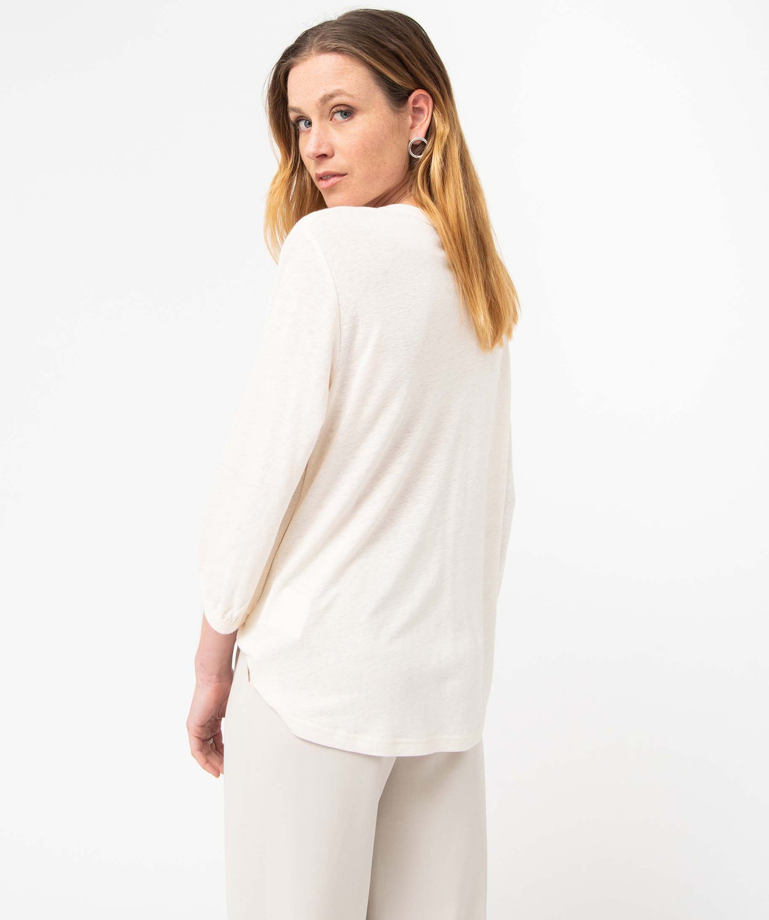 Tee-shirt femme à manches 3/4 avec smocks sur le buste ecru | GEMO
