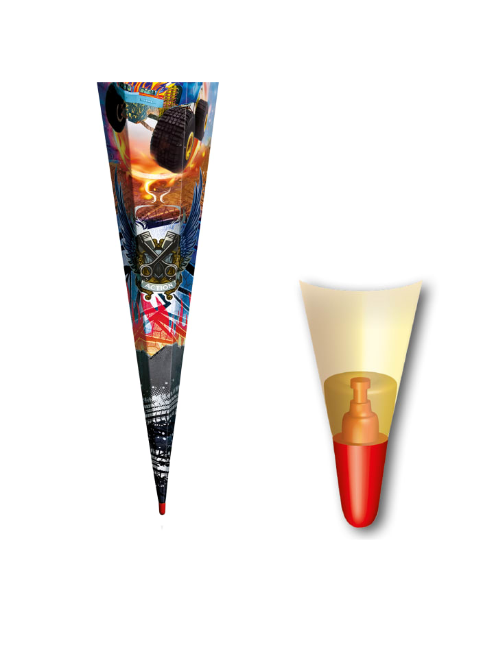 ROTH Schultüte groß Monstertruck Fire85 cm, Spezialborte Glanz in Orange günstig kaufen onesize