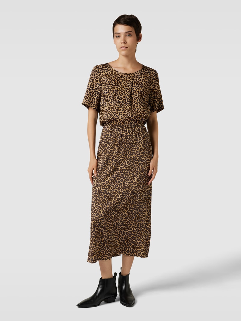 Midirock mit Allover-Animal-Print in camel
