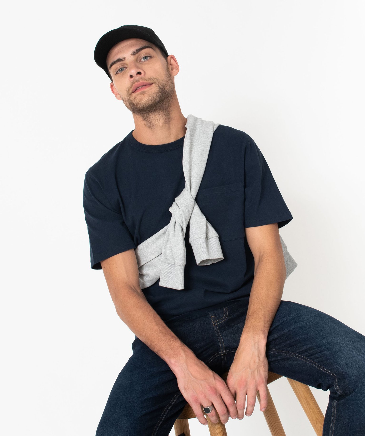 Tee-shirt à manches courtes avec poche poitrine homme bleu fonce | GEMO
