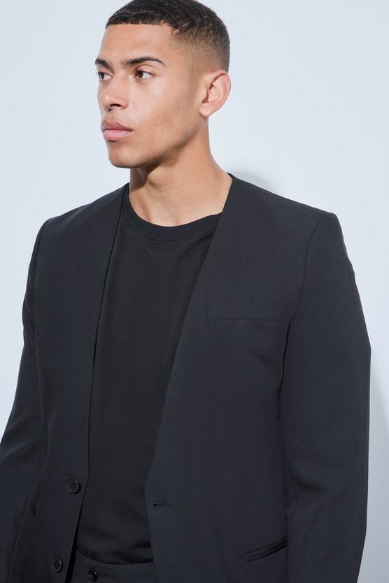 Einreihiger kragenloser Skinny Blazer
