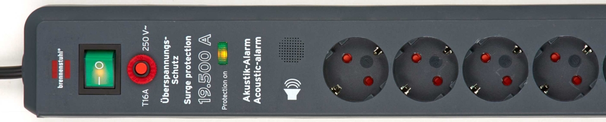 Brennenstuhl 1159540376 Secure-Tec 19.500A túlfeszültség-védő elosztó, akusztikus 6 dugaszos antracit 3m H05VV-F 3G1.5