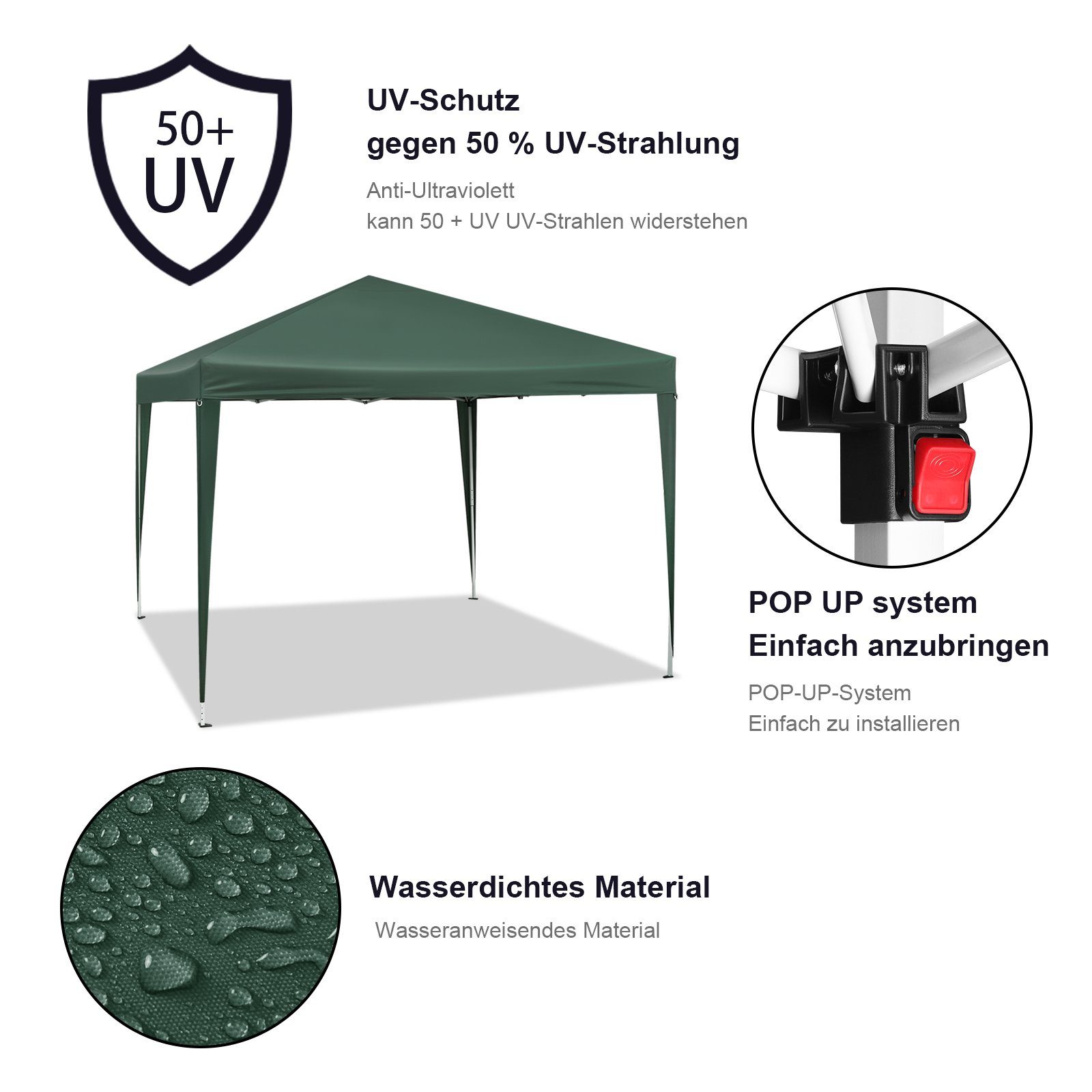 Woltu Faltpavillon, Pop-Up Pavillon aus Oxford Metallrahmen 3x3 m