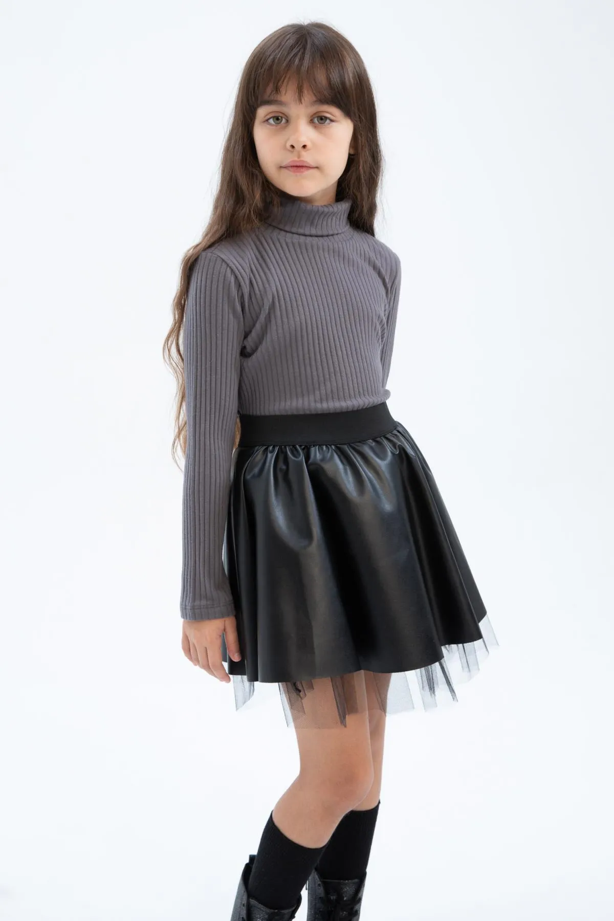 DeFacto  Geripptes Camisole-Langarm-T-Shirt mit Rollkragen für Mädchen