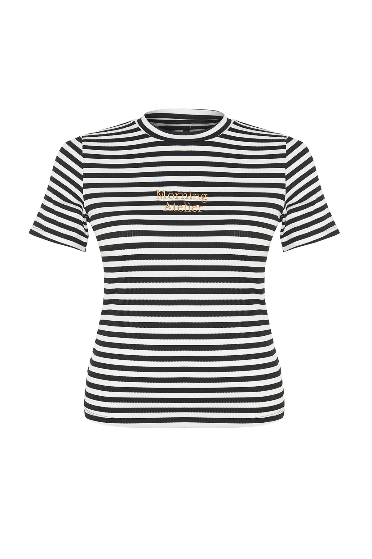 Trendyol Curve  Schwarz-weiß gestreiftes, besticktes, detailliertes Strick-T-Shirt TBBSS24BF00004