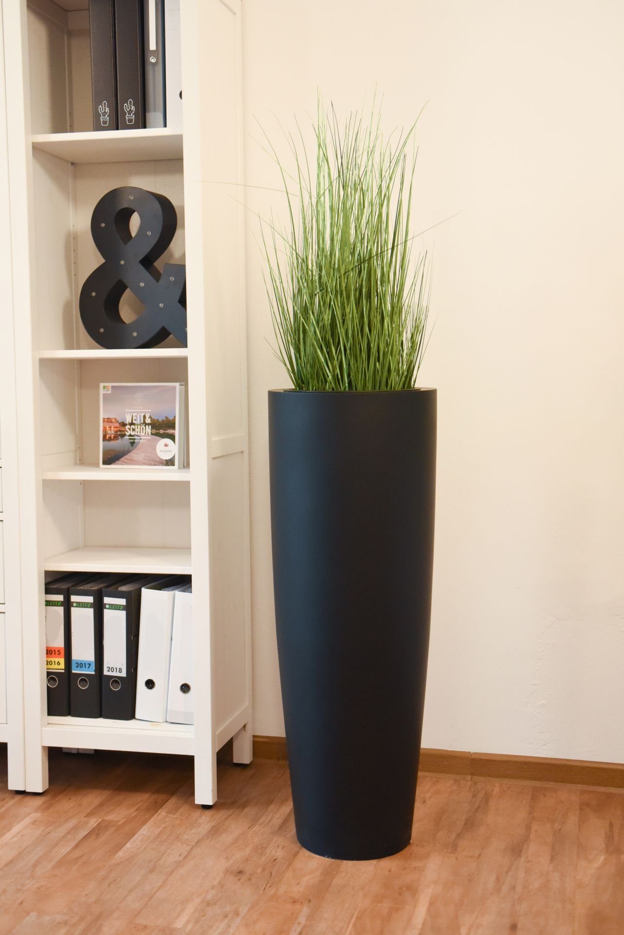 VIVANNO Pflanzkübel Pflanzkübel Pflanzgefäß Fiberglas PILA Schwarz - 37x100 cm