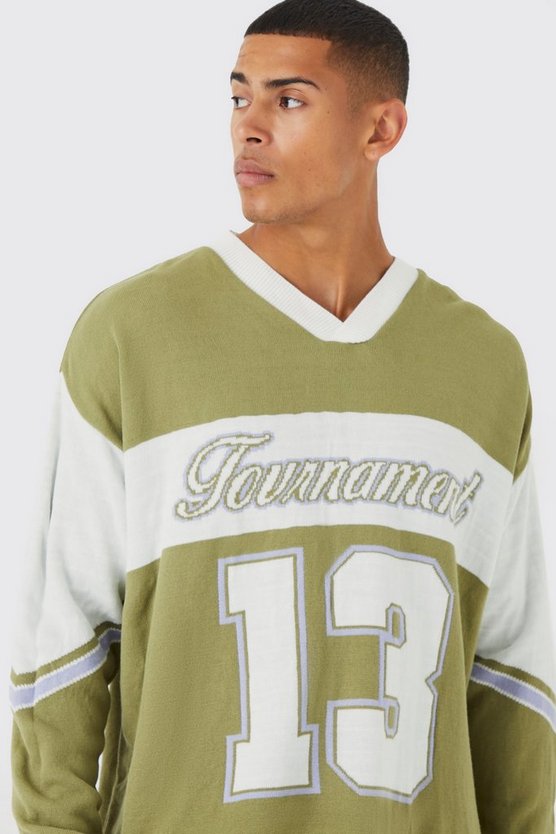 Oversize Football-Sweatshirt mit V-Ausschnitt