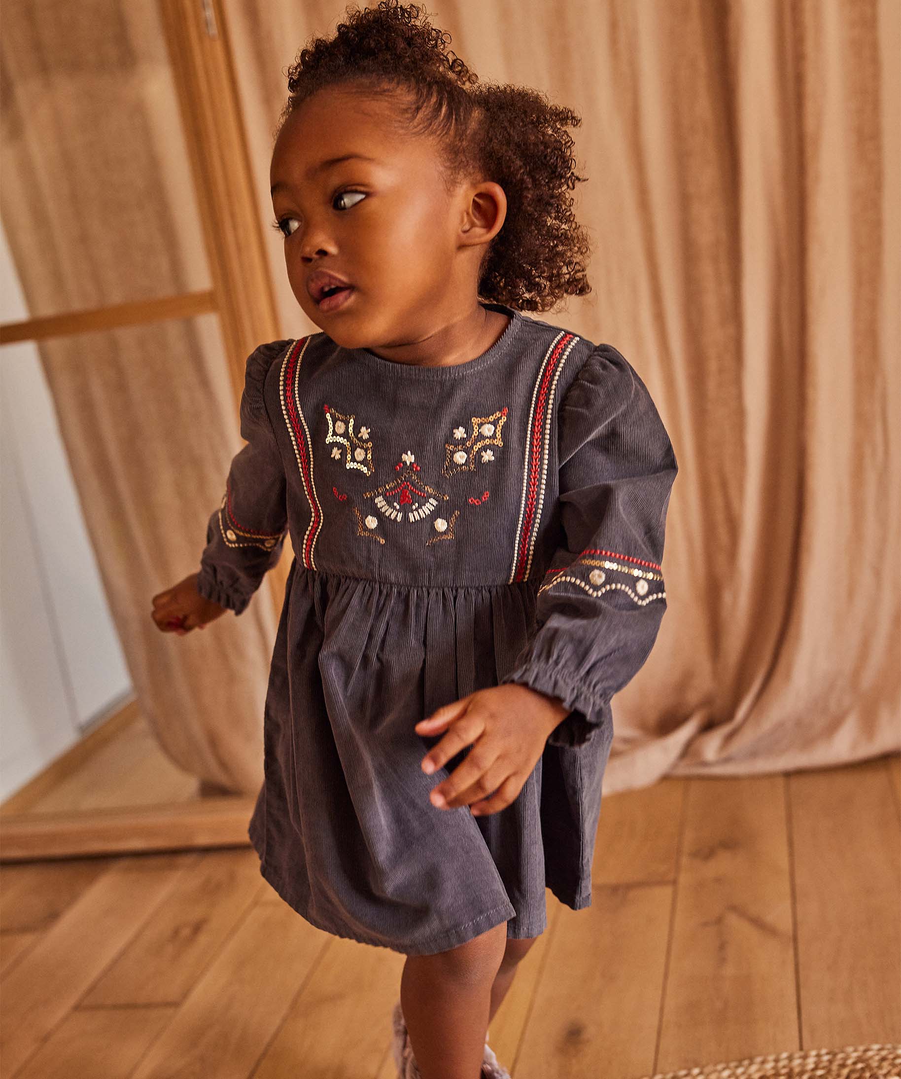 Robe bébé fille en velours avec broderies et sequins - Lul... gris fonce | GEMO