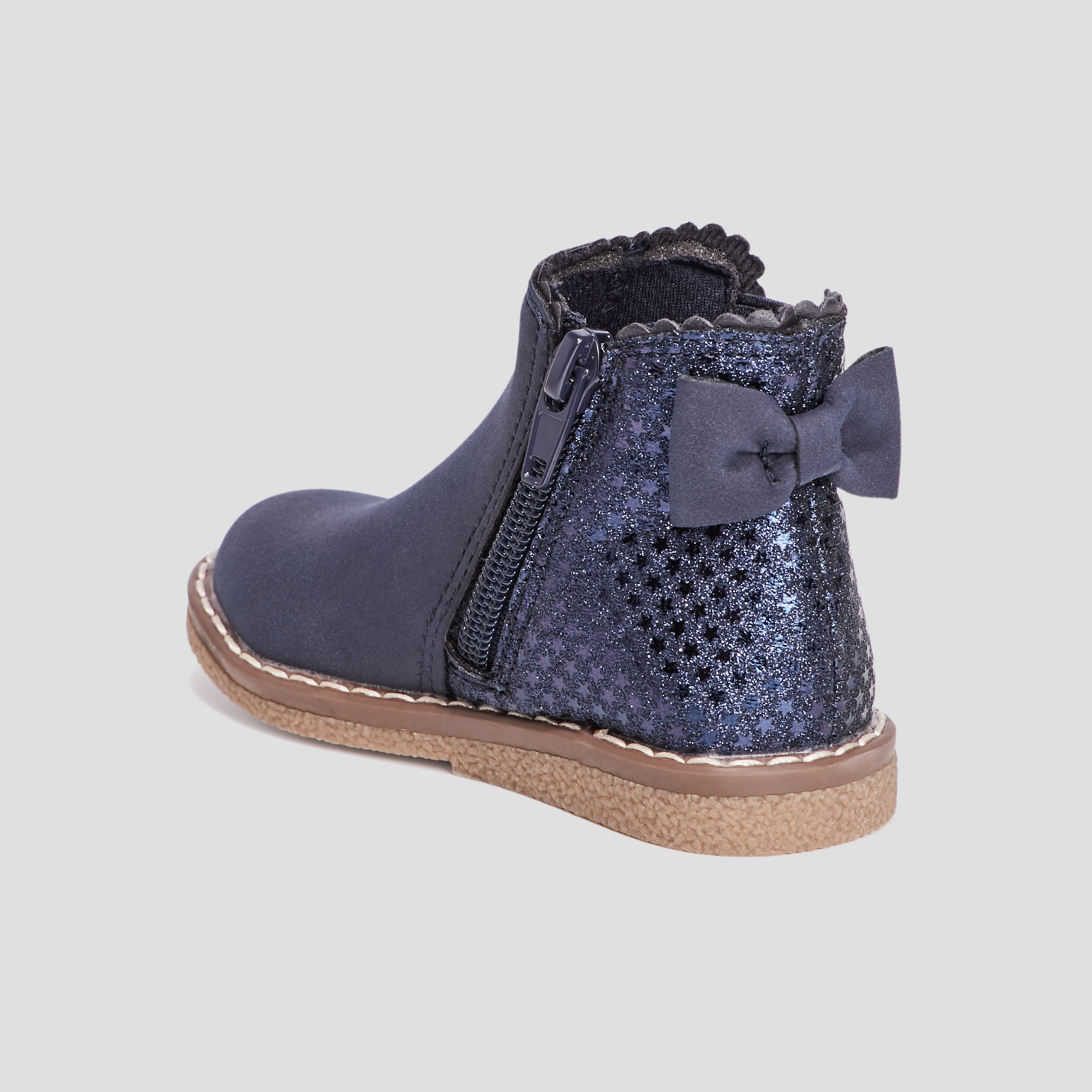 Bottines zippées avec noeud bleu bébé fille | La Halle