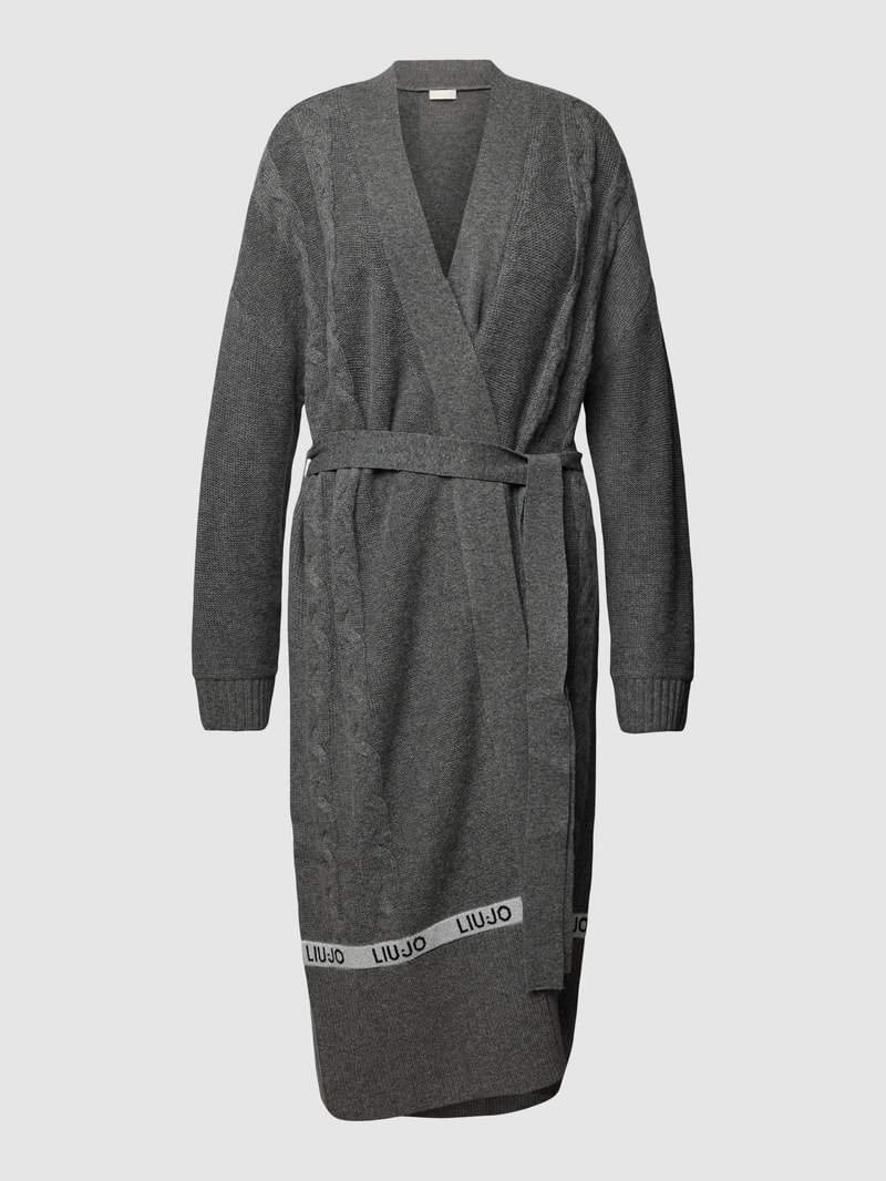 Longcardigan mit Bindegürtel in mittelgrau