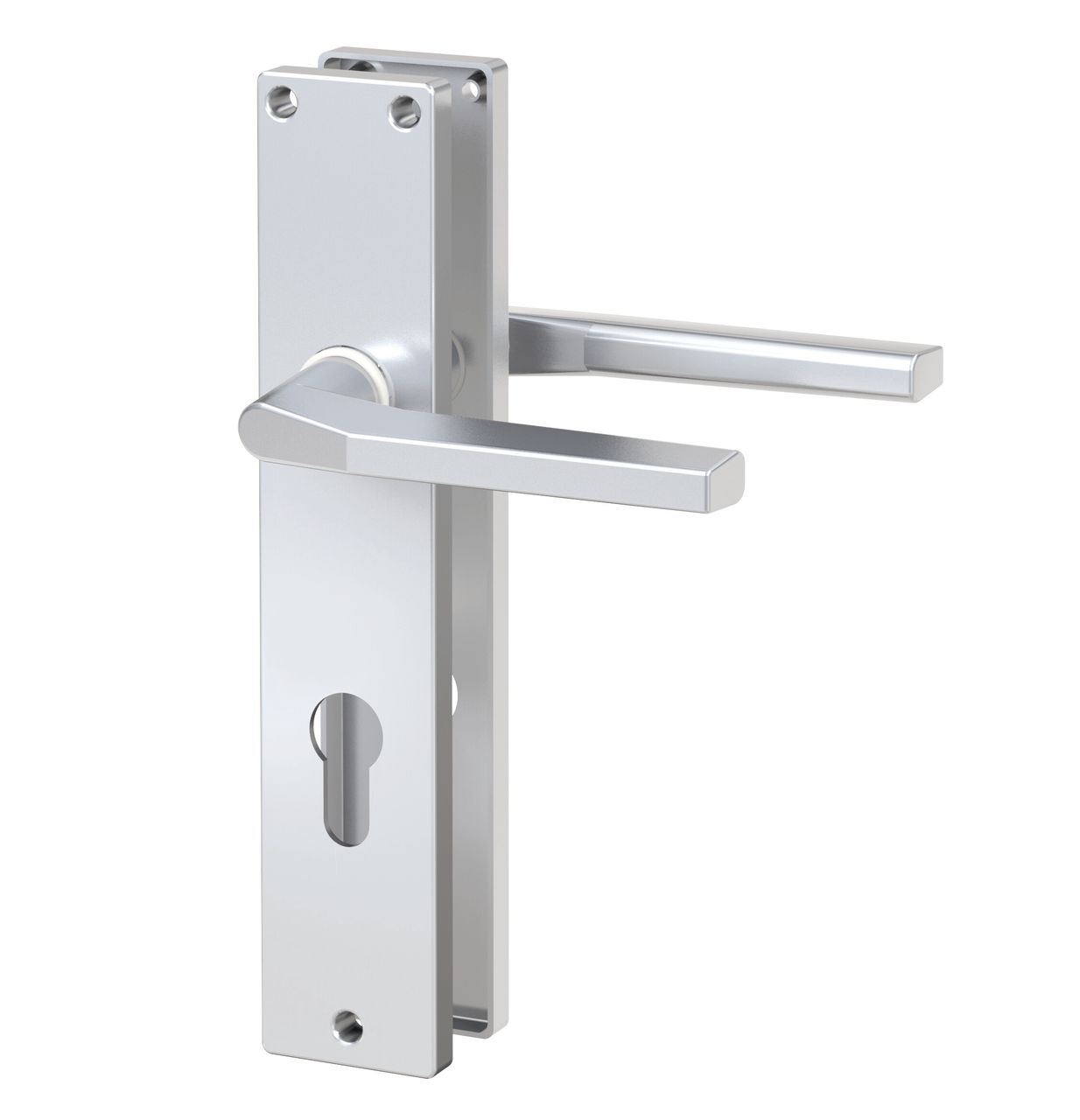 Basi Langschild-Drücker-Garnitur - ZB 4100 - Alu F1 - eckig - Lochung: Buntbart