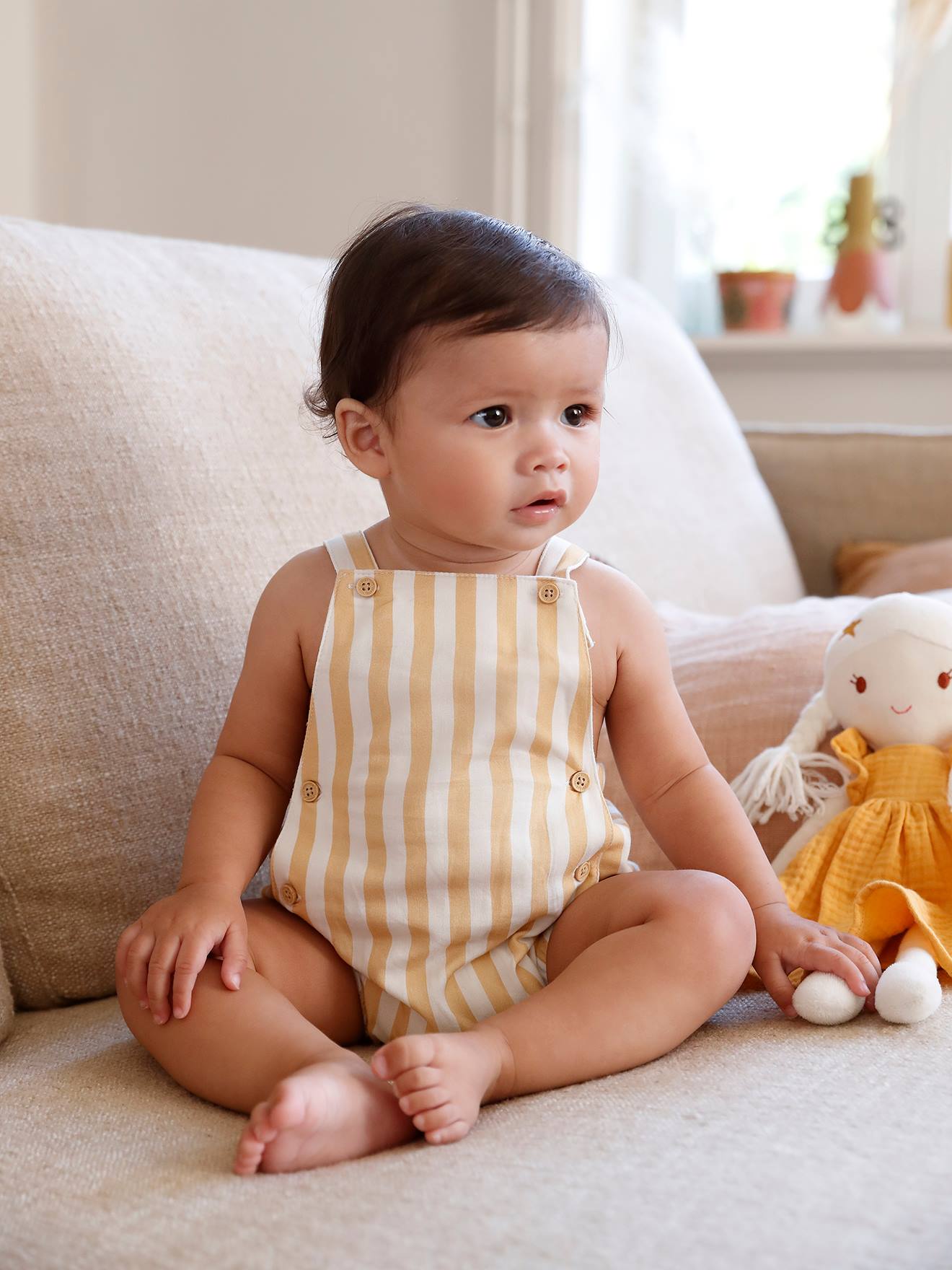 Vertbaudet Baby Latzhose, Retro-Chic - wollweiß